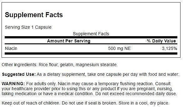 Диетическая добавка "Ниацин" 500 мг, капсулы - Swanson Niacine 500mg — фото N2