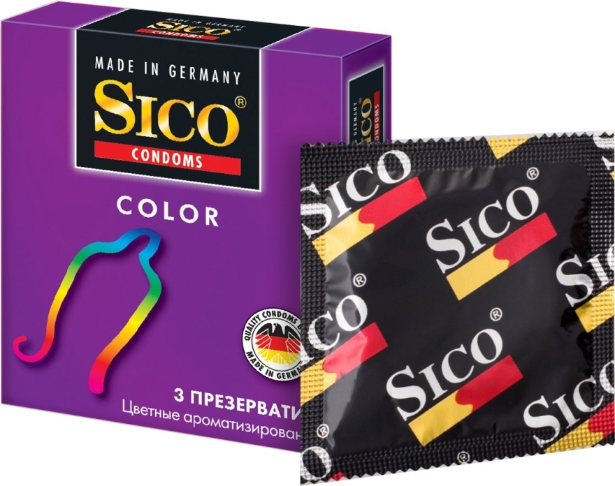 Презервативы "Color", цветные ароматизированные, 3шт - Sico