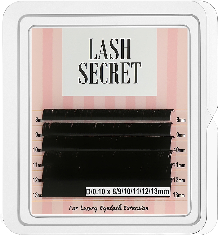 Накладные ресницы, черные, микс, 6 линий (0.1, D, (8-13)) - Lash Secret — фото N1