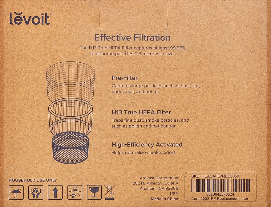 Фильтр для очистителя воздуха, 3-ступенчатый - Levoit Air Cleaner Filter Core 200S-RF True HEPA 3-Stage Original Filter — фото N3