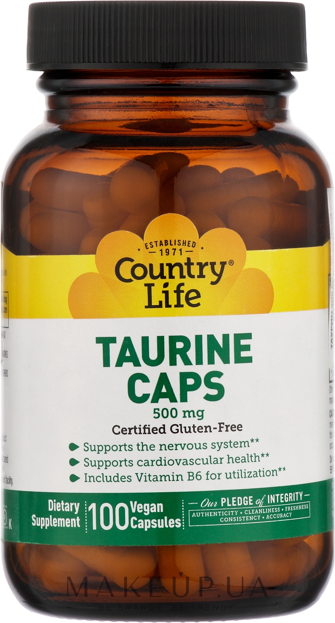 Таурин, 500 мг - Country Life Taurine Caps 500 mg — фото 100шт