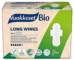 Гігієнічні прокладки з крильцями, 10 шт. - Vuokkoset BIO Long Wings — фото N1