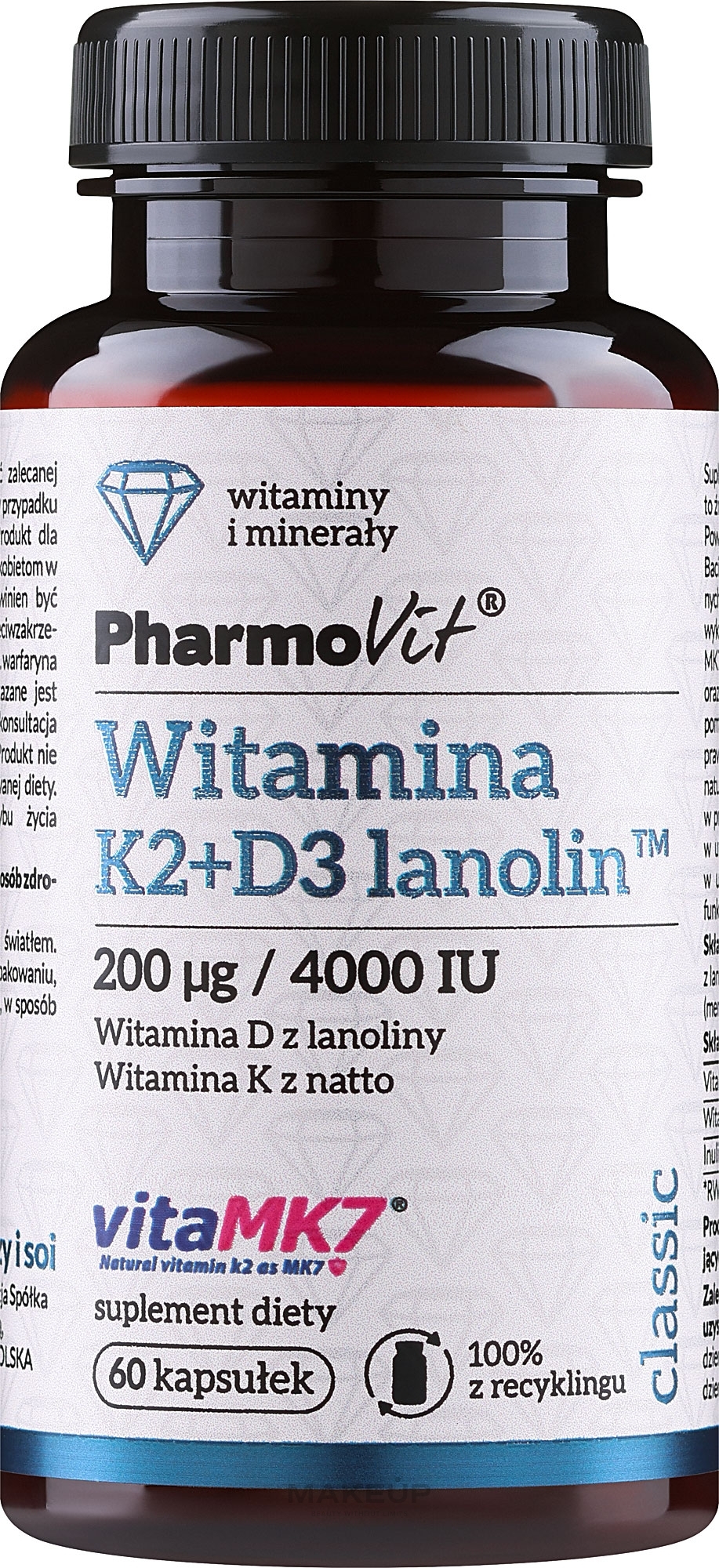 Диетическая добавка "Витамины K2 + D3" - PharmoVit Classic Vitamin K2 + D3 Lanolin — фото 60шт