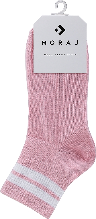 Жіночі короткі шкарпетки із широкими смугастими манжетами, рожеві - Moraj — фото N1