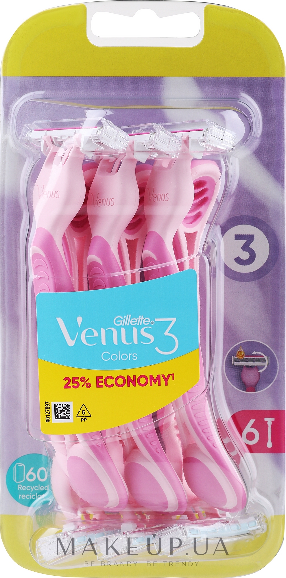Набор одноразовых станков для бритья, 6 шт. - Gillette Simply Venus 3 Plus Pink — фото 6шт