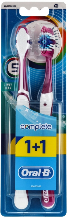 Набор зубных щеток "Комплекс Пятисторонняя чистка", 40 средняя, фиолетовая+фиолетовая - Oral-B Complete 5 Way Clean