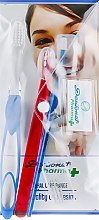 Парфумерія, косметика Набір для чищення брекет-систем, синя + червона щітка - Dentonet Pharma Brace Kit (t/brush/1шт+single/brush/1шт+holder/1шт+d/s/brush/5шт)