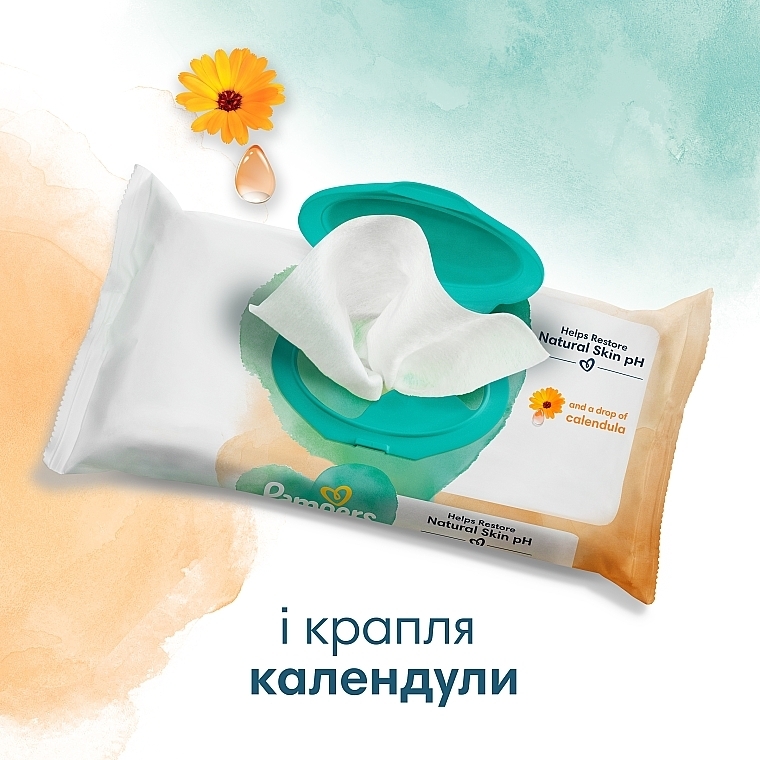 Дитячі вологі серветки з календулою, 396 шт. - Pampers Harmonie Protect&Care Baby Wipes  — фото N4