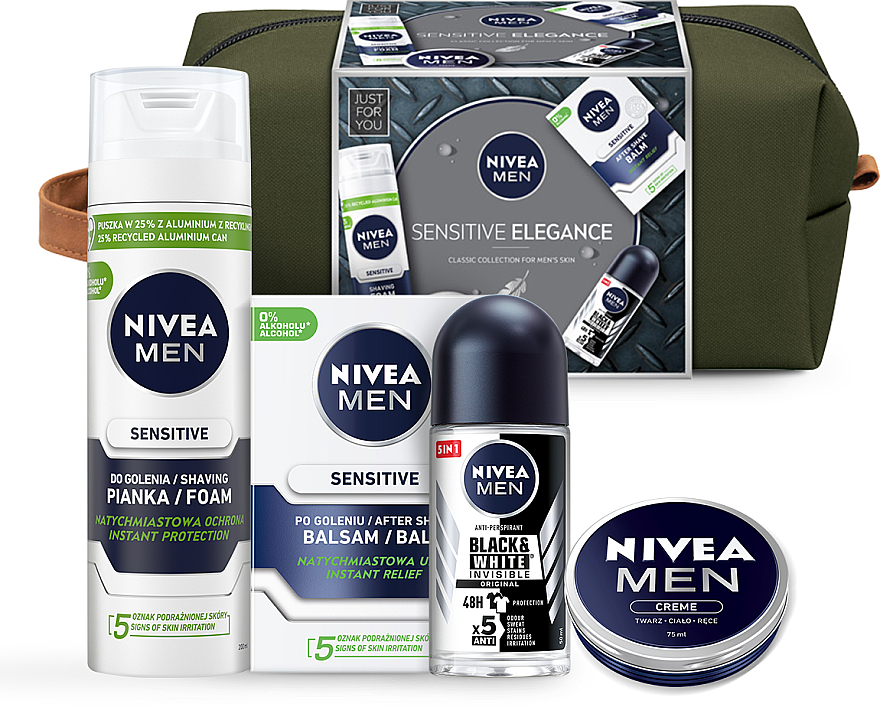 Набор - NIVEA MEN Sensitive Elegance (foam/200ml + af/sh/balm/100ml + deo/50ml + cr/75ml + bag) — фото N4