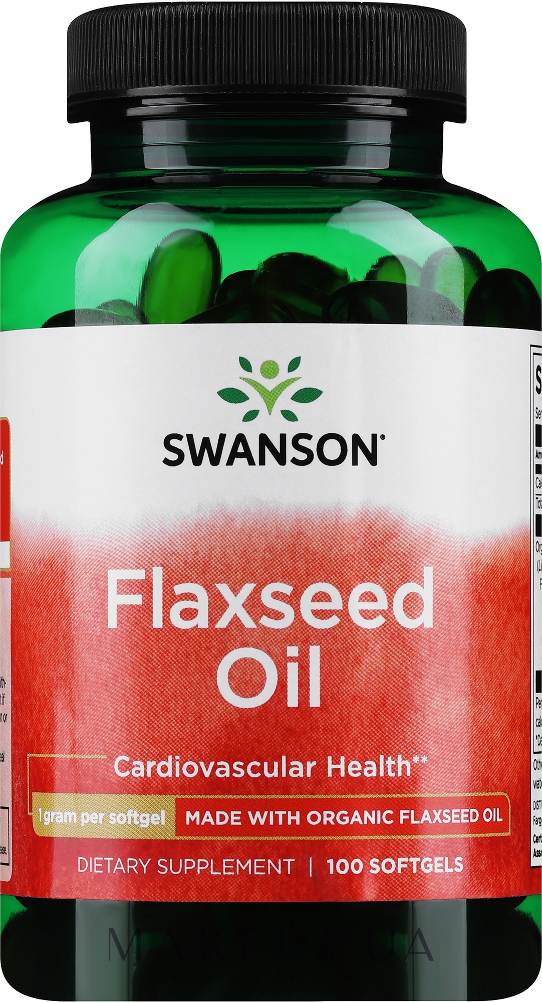 Харчова добавка "Лляна олія" - Swanson Flaxseed Oil High Lignan — фото 100шт