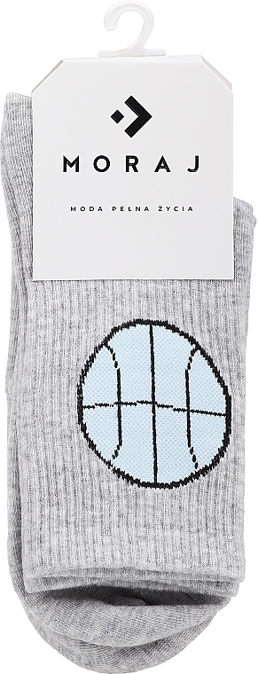 Жіночі довгі шкарпетки з широкими манжетами і кумедним візерунком, 1 пара, сірі з м'ячем - Moraj — фото N1