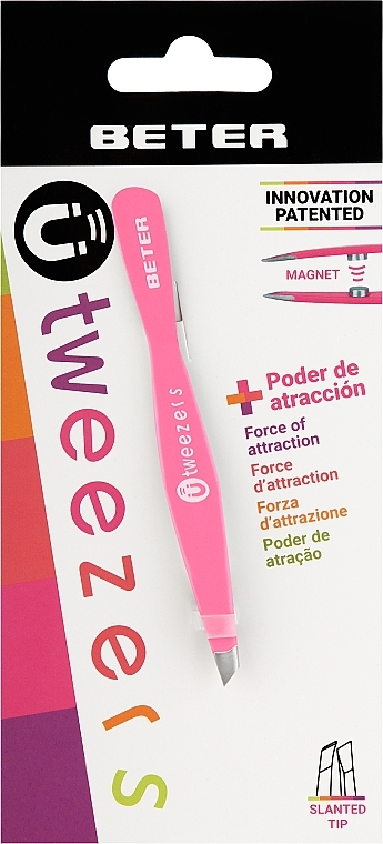 Магнітний пінцет для видалення волосся з косими кінчиками, рожевий - Beter U Tweezers — фото N1