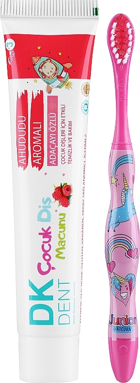 Зубна паста "Малина" + рожева щітка - Dermokil DKDent (toothpaste/50ml + brush/1pcs) — фото N2