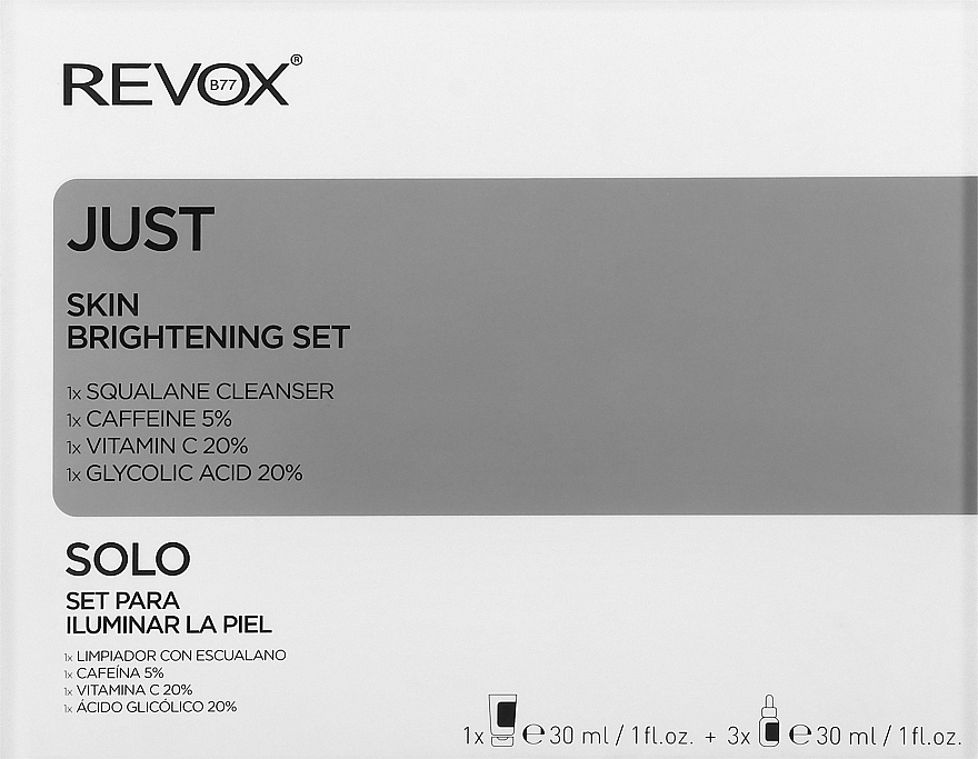 Набор для осветления кожи - Revox Just Skin Brightening Set (cl/30ml + ser/2x30ml + acid/30ml) — фото N1
