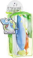 Набор детский "Акула", оранжевая щетка + салатово-синяя акула + чехол зеленый - Pierrot Kids Sharky Dental Kit (tbrsh/1шт. + tgel/25ml + press/1шт.) — фото N1