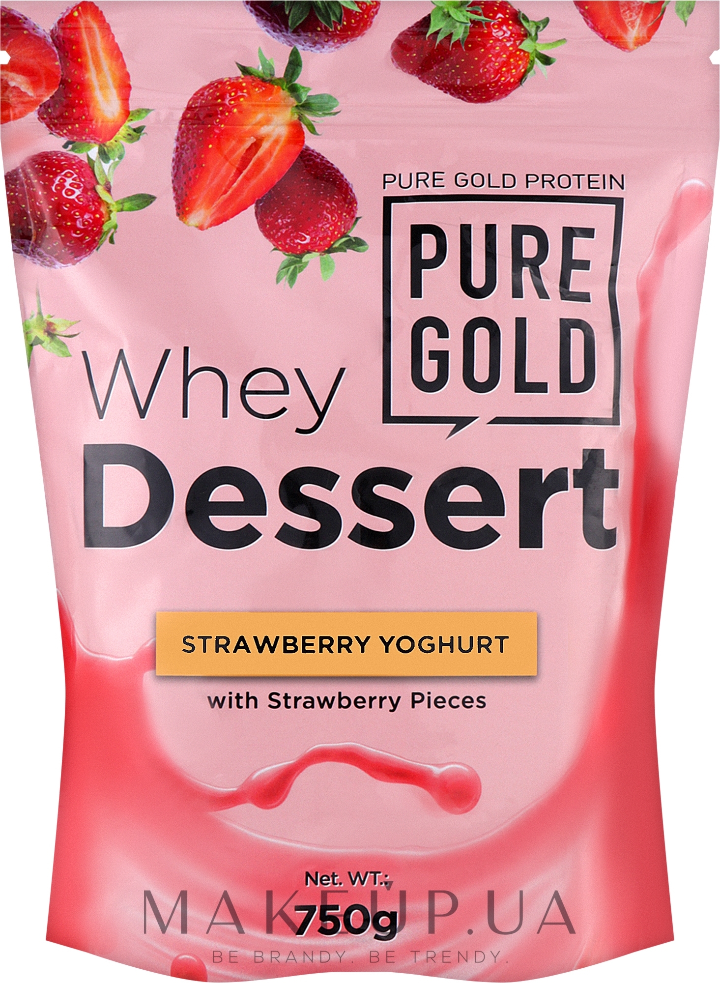 Сывороточный протеин с кусочками клубники - PureGold Protein Whey Dessert Strawberry Yoghurt — фото 750g