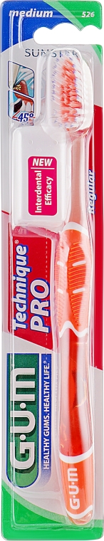 Зубная щетка "Technique Pro", средней жесткости, оранжевая - G.U.M Medium Regular Toothbrush — фото N1
