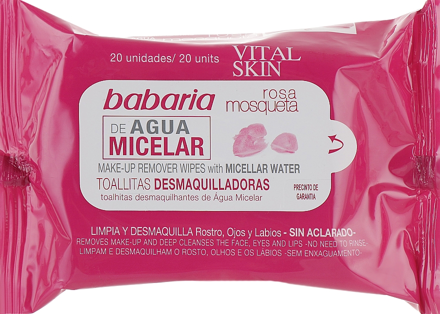 Серветки з міцелярною водою для зняття макіяжу - Babaria Rosa Mosqueta Micellar Water Wipes — фото N1
