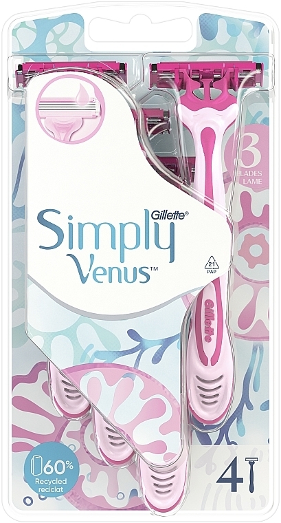 Одноразові станки для гоління, 4 шт. - Gillette Simply Venus 3 Simply Smooth — фото N2