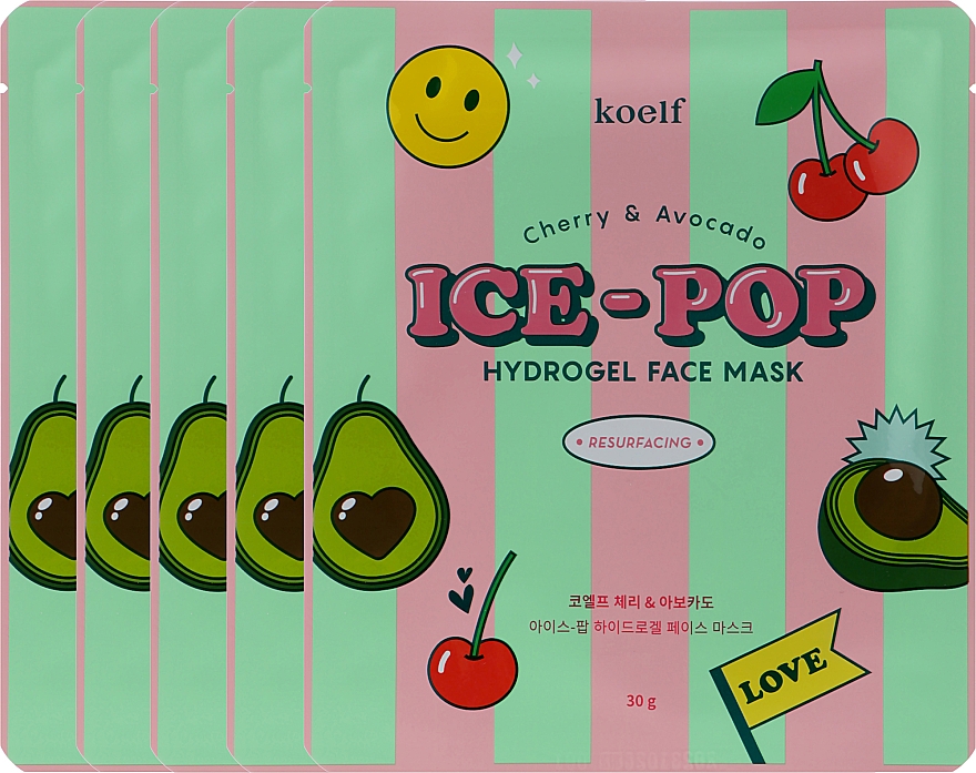 Гидрогелевая маска для лица с вишней и авокадо - Petitfee & Koelf Cherry & Avocado Ice-Pop Hydrogel Face Mask — фото N2
