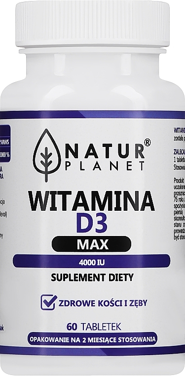 Витамин D3 MAX 4000IU в таблетках - Natur Planet Vitamin D3 4000IU — фото N1