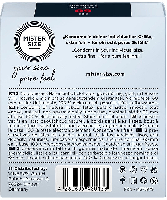 Презервативи латексні, розмір 60, 3 шт. - Mister Size Extra Fine Condoms — фото N3