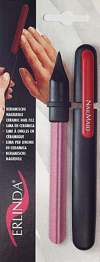 Керамическая пилочка для ногтей в черном кейсе, красная клипса - Erlinda Solingen NailMaid Ceramic Nail File In Black Case With Clip — фото N1