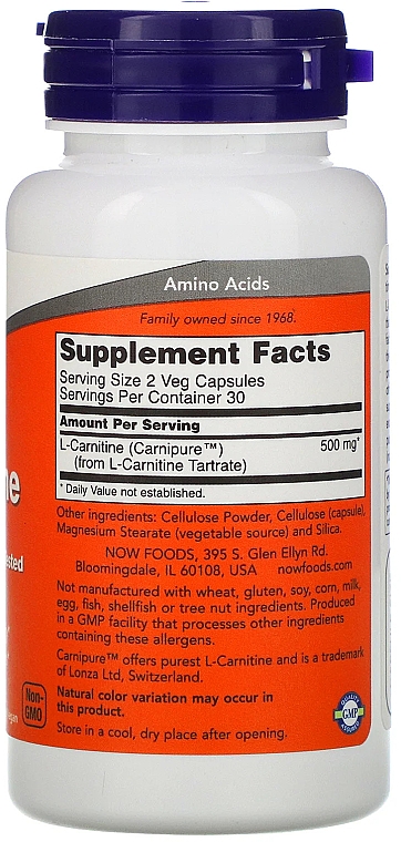 Капсули L-карнітин, 250 мг - Now Foods L-Carnitine — фото N2