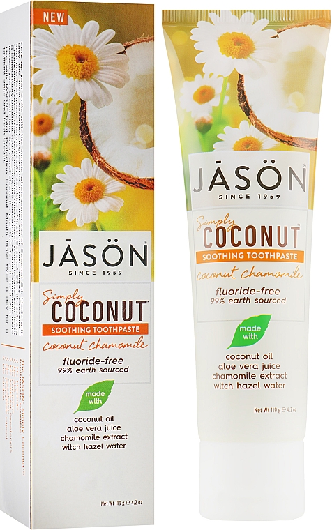 Зубна паста "Заживлювальна" з олією кокоса й ромашкою - Jason Natural Cosmetics Simply Coconut — фото N1