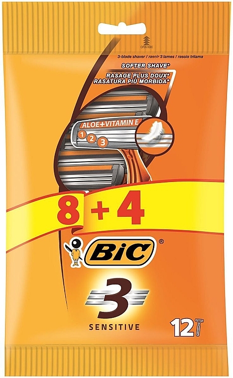 Чоловічий станок для гоління, 12 шт. - Bic 3 Sensitive — фото N1