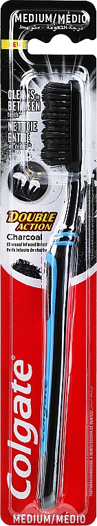 Зубная щетка средней жесткости "Древесный уголь", черно-голубая - Colgate Double Action Charcoal Medium Toothbrush — фото N1