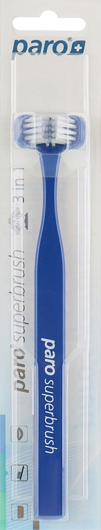 Зубная щетка трехсторонняя "724", синяя - Paro Swiss Superbrush 3in1 — фото N1
