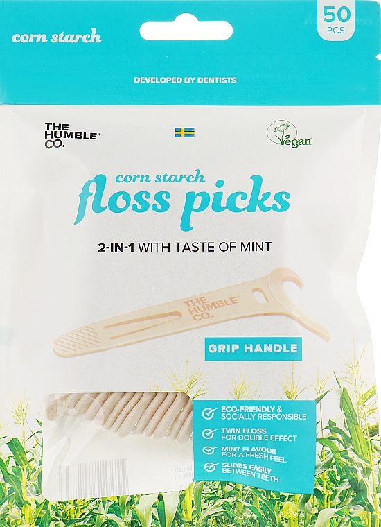 Флос-зубочистки з кукурудзяного крохмалю «Освіжальна м'ята" - The Humble Co. Floss Picks — фото N1