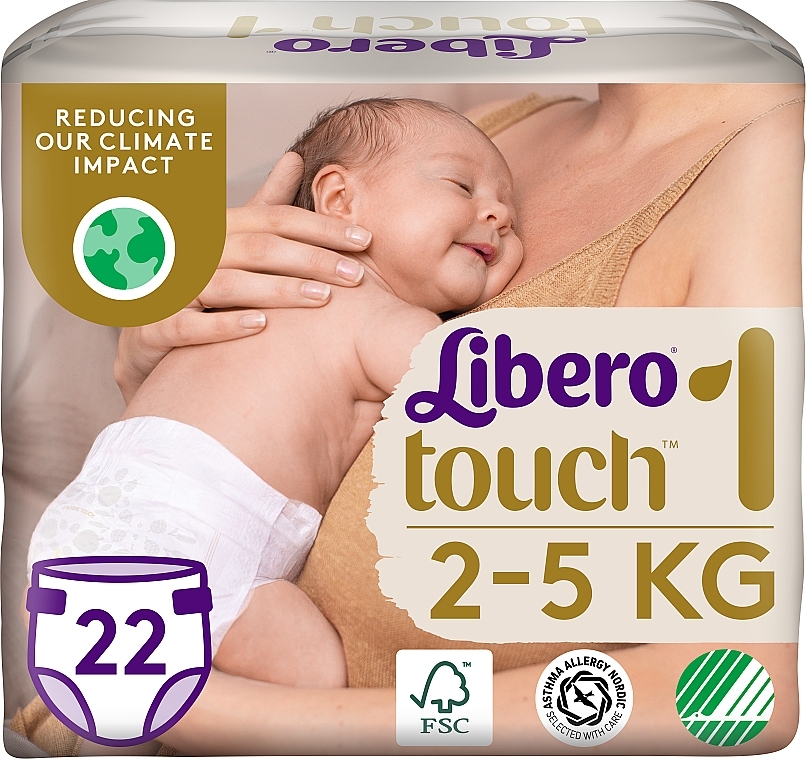 Дихаючі дитячі підгузки Touch 1 (2-5 кг), 22 шт. - Libero — фото N1
