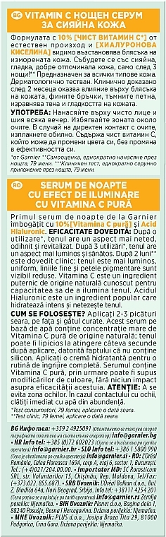 Нічна сироватка з вітаміном С для зменшення видимості пігментних плям, зморшок та вирівнювання тону шкіри обличчя - Garnier Skin Active Vitamin C Night Serum — фото N6