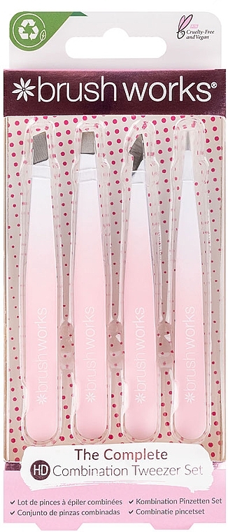 Набір пінцетів, 4 шт. - Brushworks 4 Piece Combination Tweezer Set White & Pink — фото N1