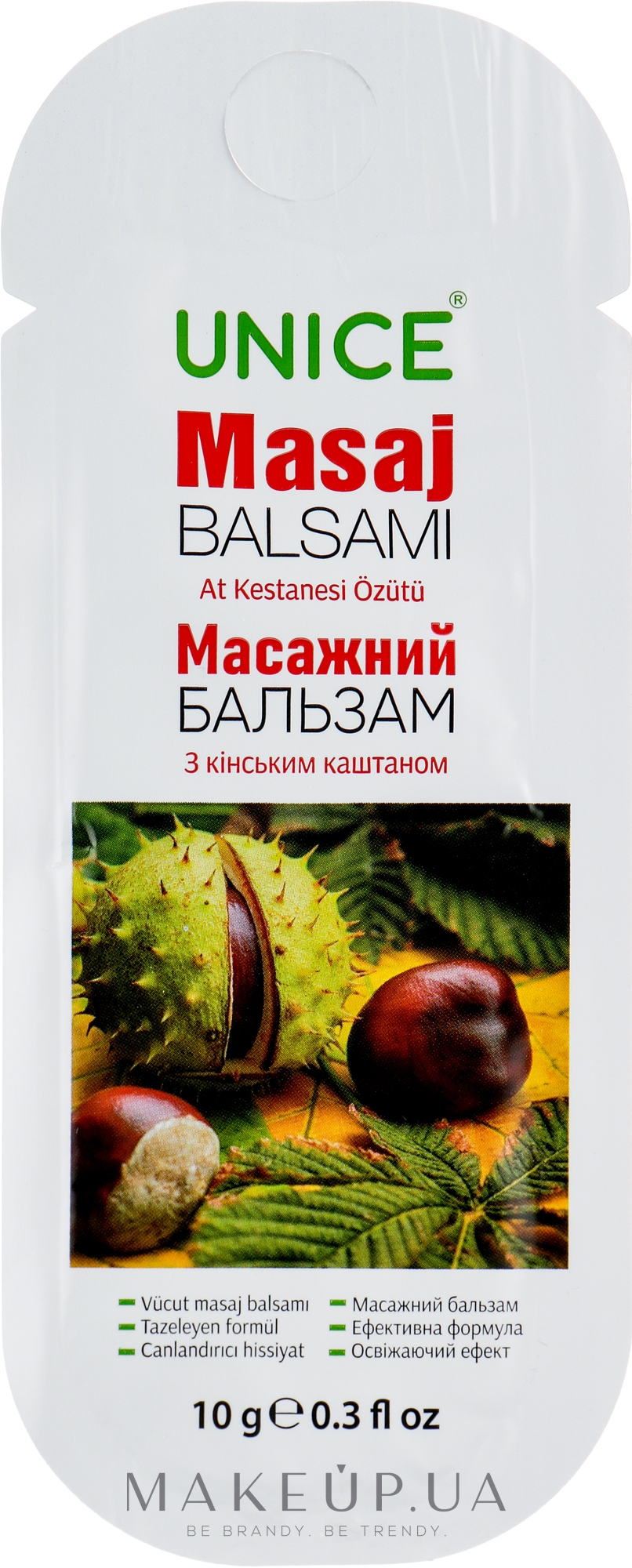 Массажный гель-бальзам с конским каштаном и кофеином в саше - Unice Balsam — фото 10g
