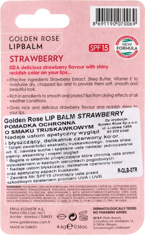Бальзам для губ "Полуниця" - Golden Rose Lip Balm Strawberry SPF15 — фото N2