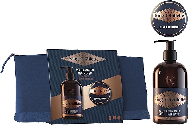 Набір - Gillette King C. Gillette Perfect Beard Regimen Kit (wash/350ml + b/balm/100ml + bag/1pc) — фото N1