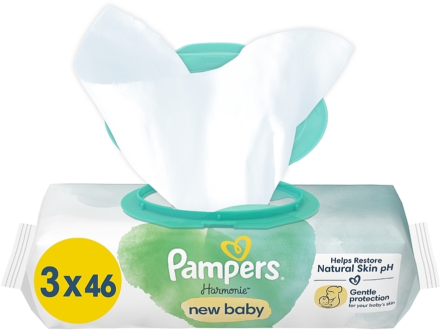 Детские влажные салфетки, 3x46 шт. - Pampers New Baby Harmonie Body Wipes — фото N1