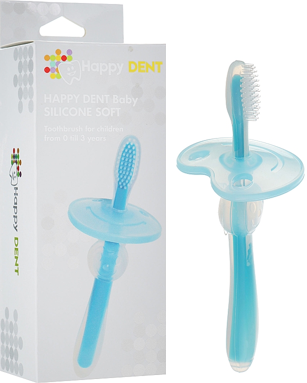 Зубная щетка для детей от 0 до 3 лет, силиконовая, голубая - Happy Dent Baby