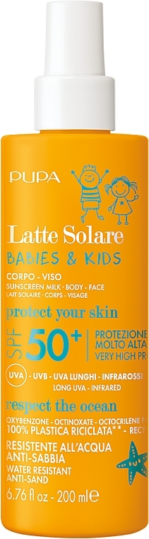 Детское солнцезащитное молочко для лица и тела - Pupa Babies And Kids Sunscreen Milk Body Face SPF 50+  — фото N1