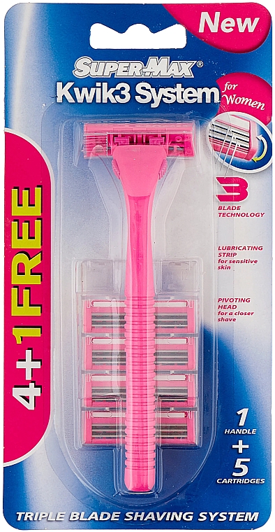 Станок женский для бритья + 4 картриджа - Super-Max Kwik 3 Triple Blade Shaving System — фото N1