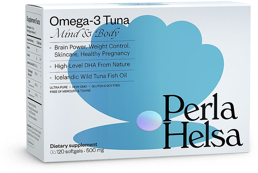 Омега-3 із тунця, з високим рівнем DHA, 120 капсул - Perla Helsa Omega-3 Tuna Mind & Body Dietary Supplement