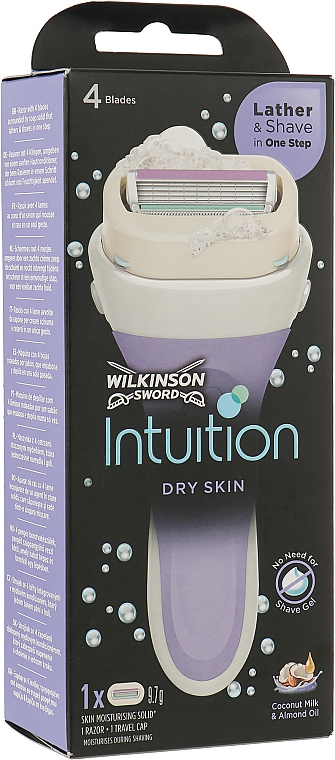 Станок для бритья + 1 сменное лезвие - Wilkinson Sword Intuition Skin Coconut Milk & Almond Oil — фото N1