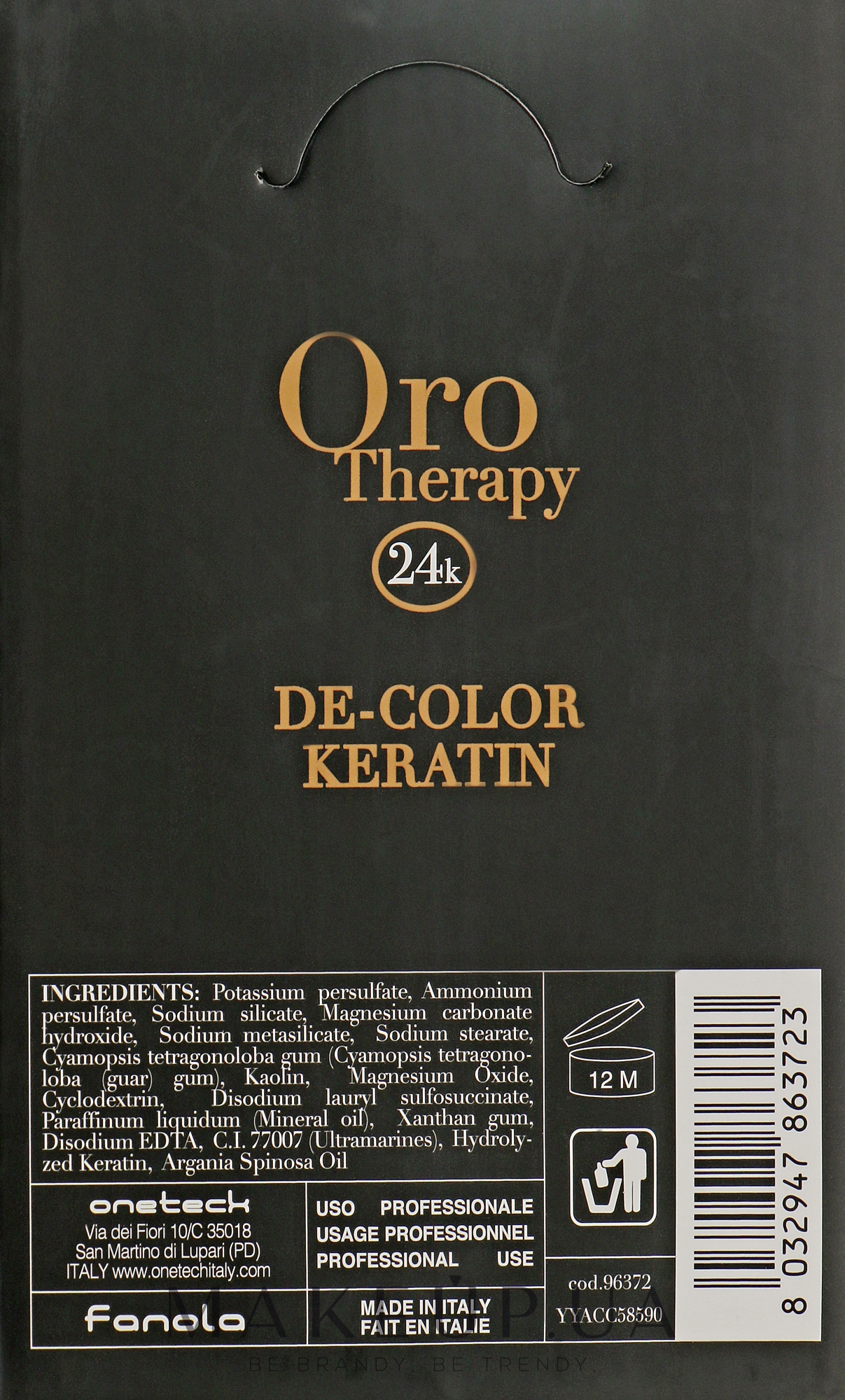 Осветляющий порошок с кератином, голубой - Fanola Oro Therapy Color Keratin — фото 12x75g