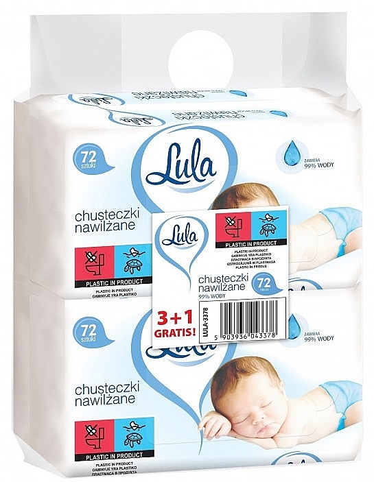 Детские влажные салфетки 99% из воды, 4х72 шт. - Lula Baby — фото N1
