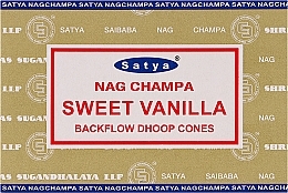Парфумерія, косметика Сланкі димні пахощі конуси "Солодка ваніль" - Satya Sweet Vanilla Backflow Dhoop Cones