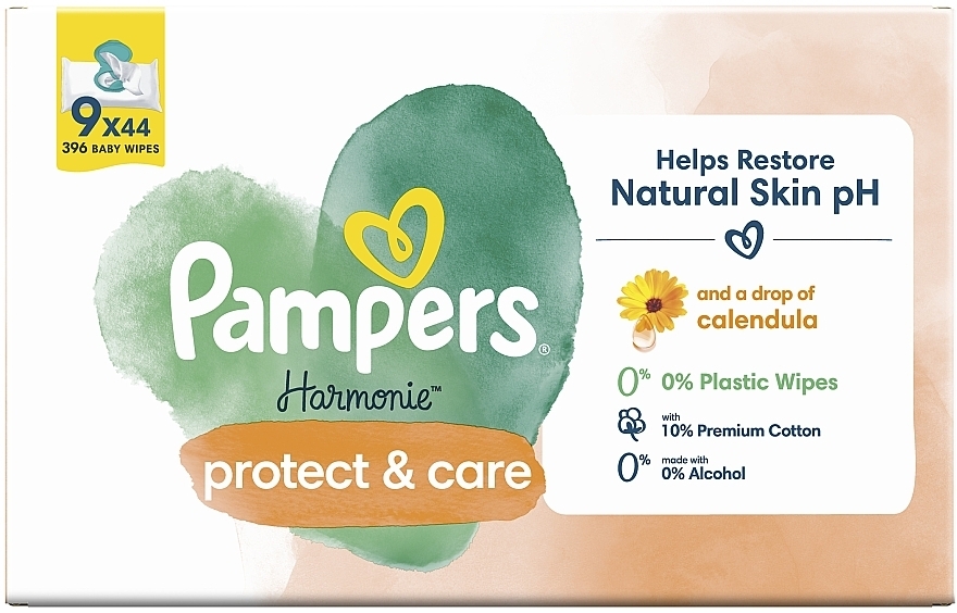 Дитячі вологі серветки з календулою, 396 шт. - Pampers Harmonie Protect&Care Baby Wipes  — фото N2