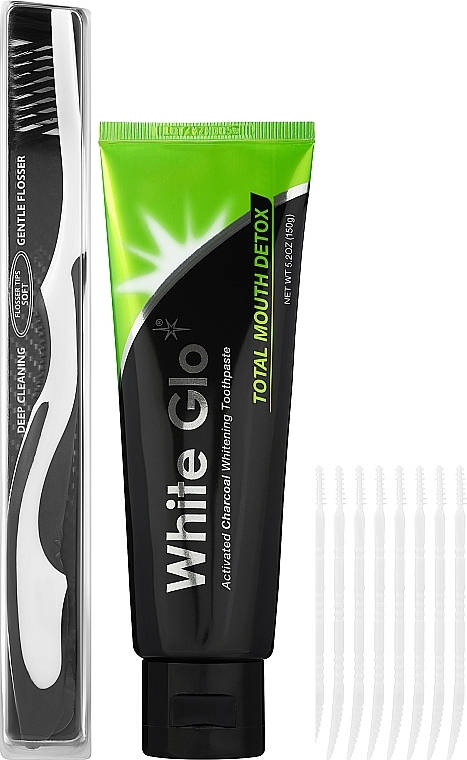 Набор с черно-белой щеткой - White Glo Charcoal Total Mouth Detox (toothpaste/150g + toothbrush) — фото N2
